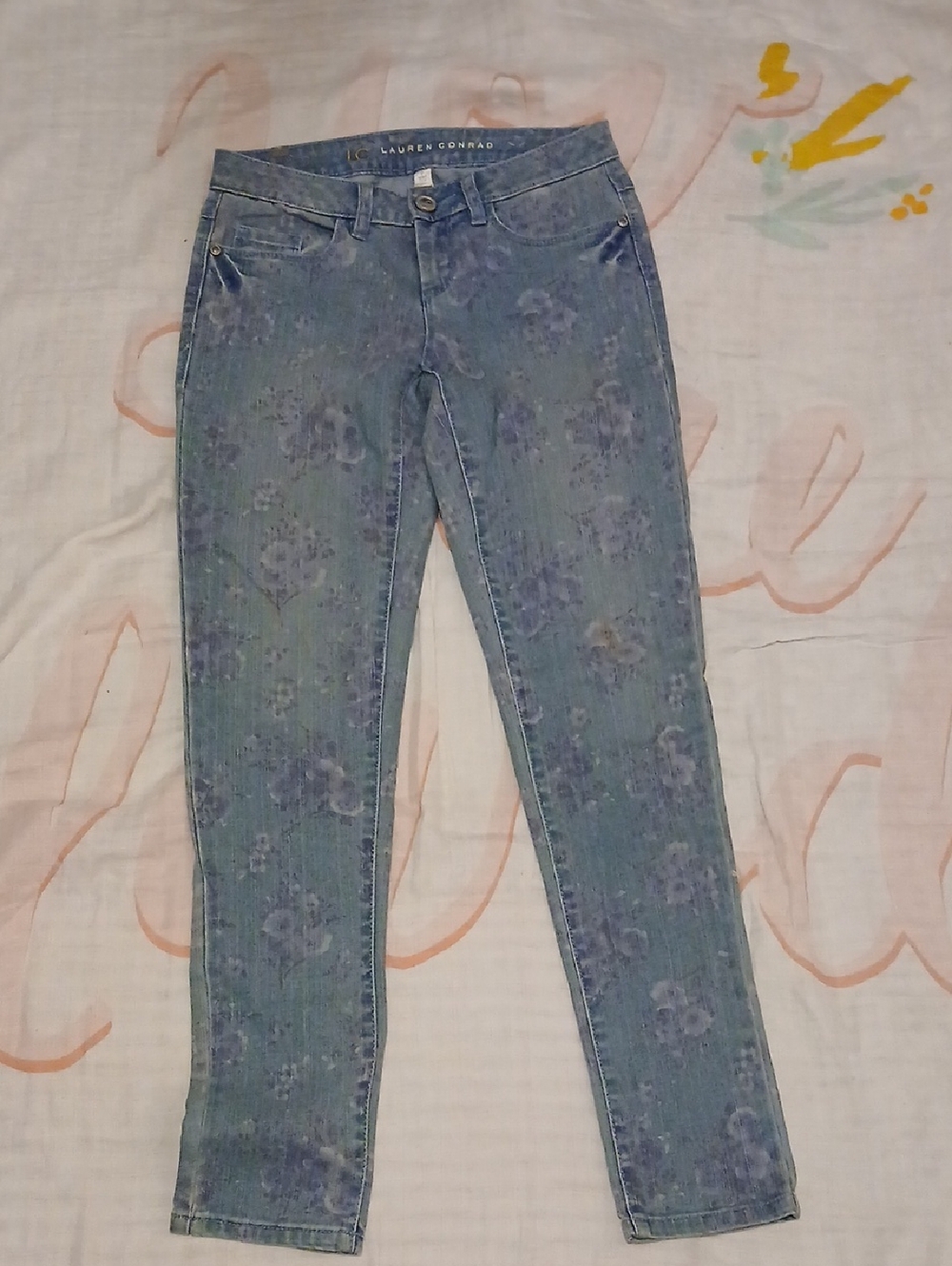 Ladies LC Lauren Conrad Sz 0 Kate The Pencil Blue Floral Denim Skinny Jeans 🌼💙